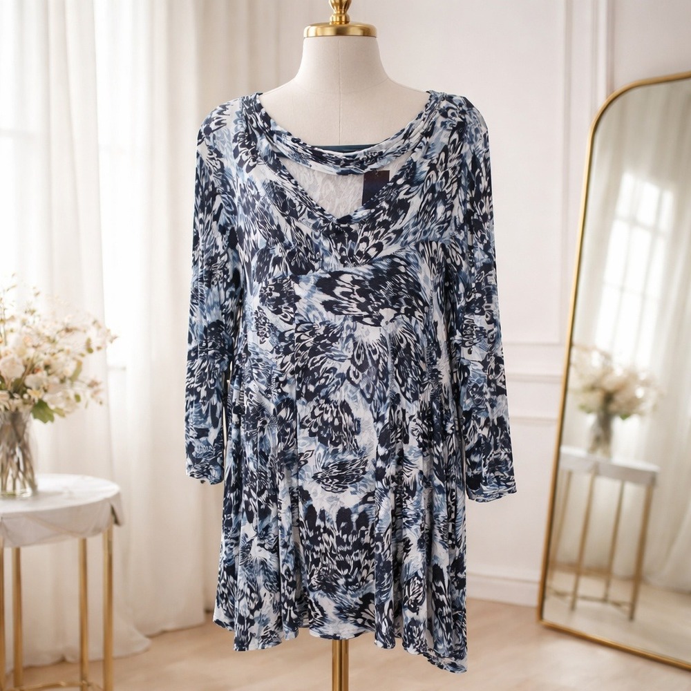 Avenue‎ 3X Tunic or Short Dress Cape Cod Feather V-Neck LS Plus Size 3X NWT
